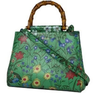Gucci Flora Flower Tote Bag Shoulder Bamboo Flower Leather Green